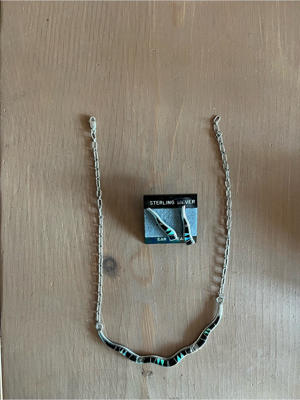 Zuni opal jet handmade necklace earring set sterling silver handmade 925 EUC